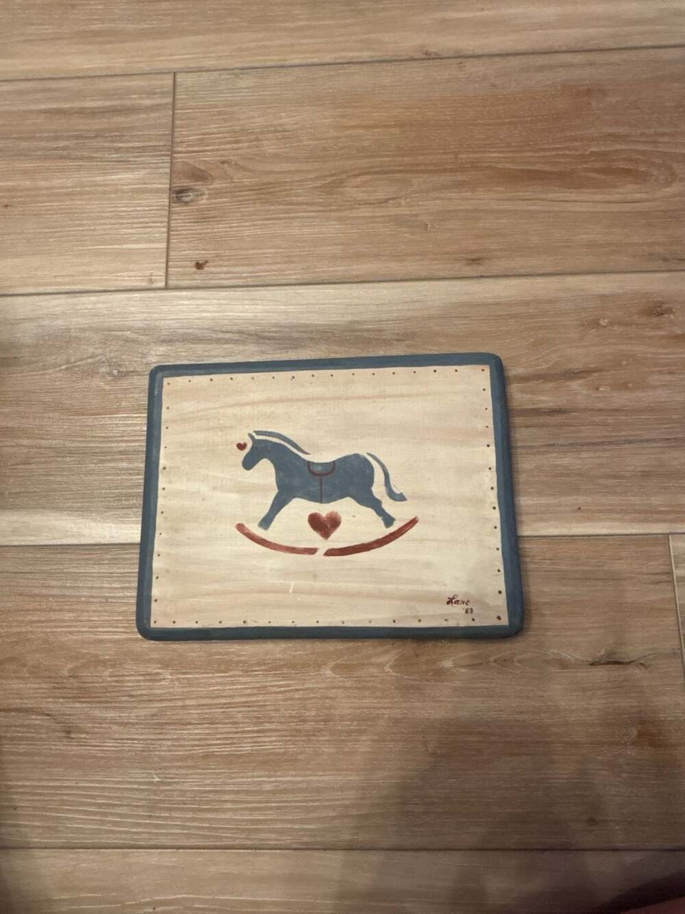 Vintage 1983 Baby Nursery Hand Painted Wooden Rocking Horse Wall Plaque
